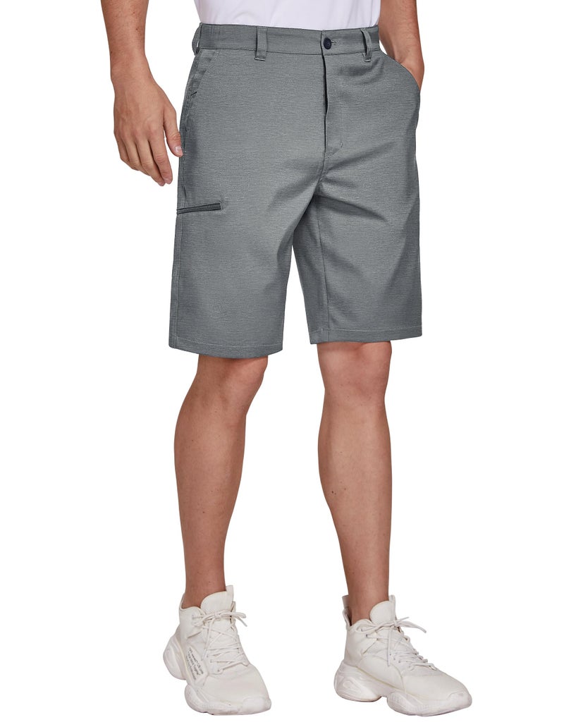 PULI Men's Classic-fit 10â€ Stretch Golf Short Casual Chino Hybrid Dress Flat Front Lightweight Quick Dry with Pockets Grey 34 - Image 3